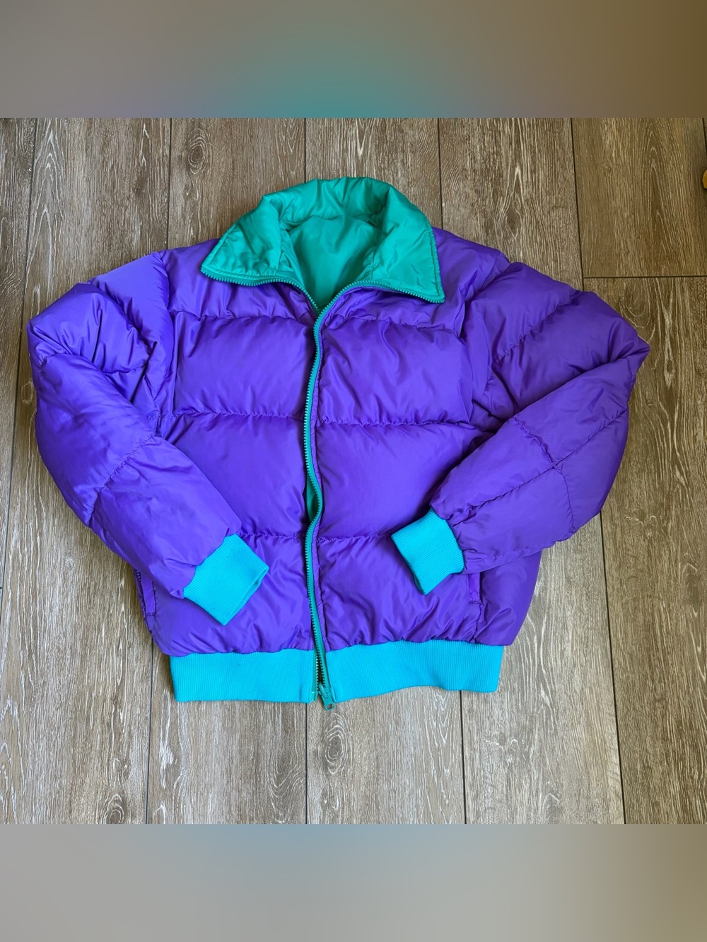 Vintage 90s Columbia Reversible Down Puffer Jacket Men’s M Purple Teal